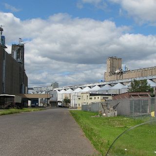 Iron holding bins in Superior Ship Yards