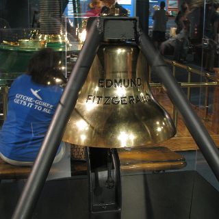 The ships bell from the Edmund Fitzgerald. This bell was replaced with a memorial bell with the 29 names of the lost sailors. The wreck was 20 miles north of Whitefish point in 569 ft of water. : Alan