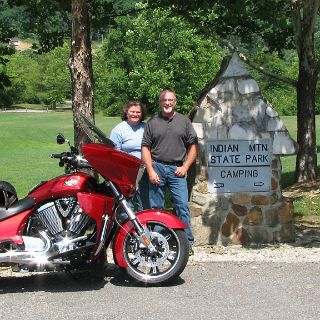 At Indian Mountain. This was our first time at this park. Located right on the city limits of Jellico it seems to be a pretty nice park. Interestingly, the park ranger that we talked to had ridden his Road King to all 53 Tennessee state parks several years ago...and I thought I had an original idea! : Alan