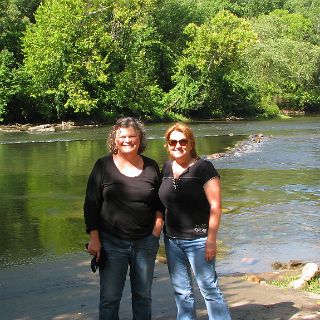 Susan and Tammy on the banks of the Hiwassee.