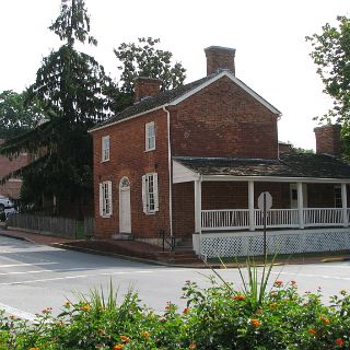 Andrew Johnsons home in Greeneville. His Tailor shop is preserved in the building to the left across the street, which was built around it.