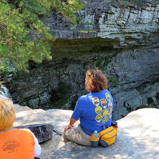 Enjoying a cool break at the top of Ozone Falls, a 110ft waterfall on the Cumberland. (see map)