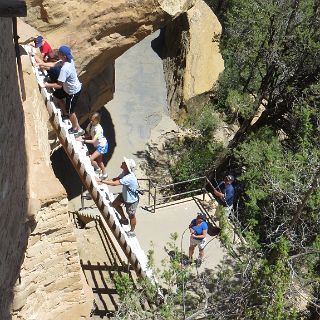 Ancient Pueblo ruins at Mesa Verde, NP. Hiking to the Balcony House