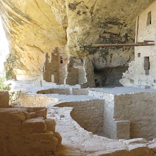 Ancient Pueblo ruins at Mesa Verde, NP. Hiking to the Balcony House