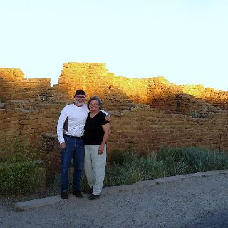 The sun sets on ancient Pueblo ruins at Mesa Verde, NP. Circa 500 -700 AD. Before the ancients moved into the cliffs.