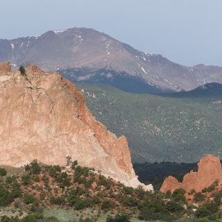 Pikes Peak as a backdrop to Garden Of The Gods