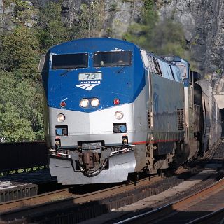 An Westbound Amtrac crosses the bridge into Harpers Ferry : Motorcycle, Riding, Touring