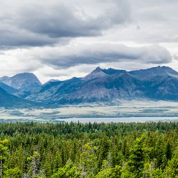 A look back at the Waterton area on our way back to the border. : Touring