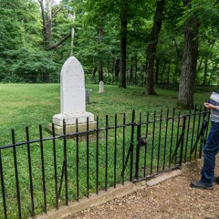 At Abe Lincolns boyhood home. Lincoln Boyhood National Memorial. Indiana : Touring