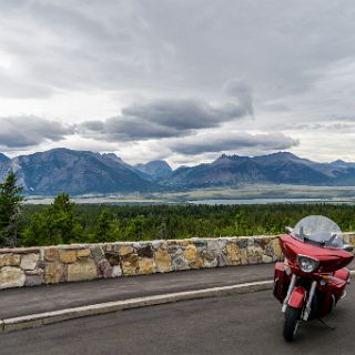 A look back at the Waterton area on our way back to the border. : Touring