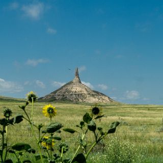 Chimey Rock along the Oregon trail. A historical landmark along the route. : Touring